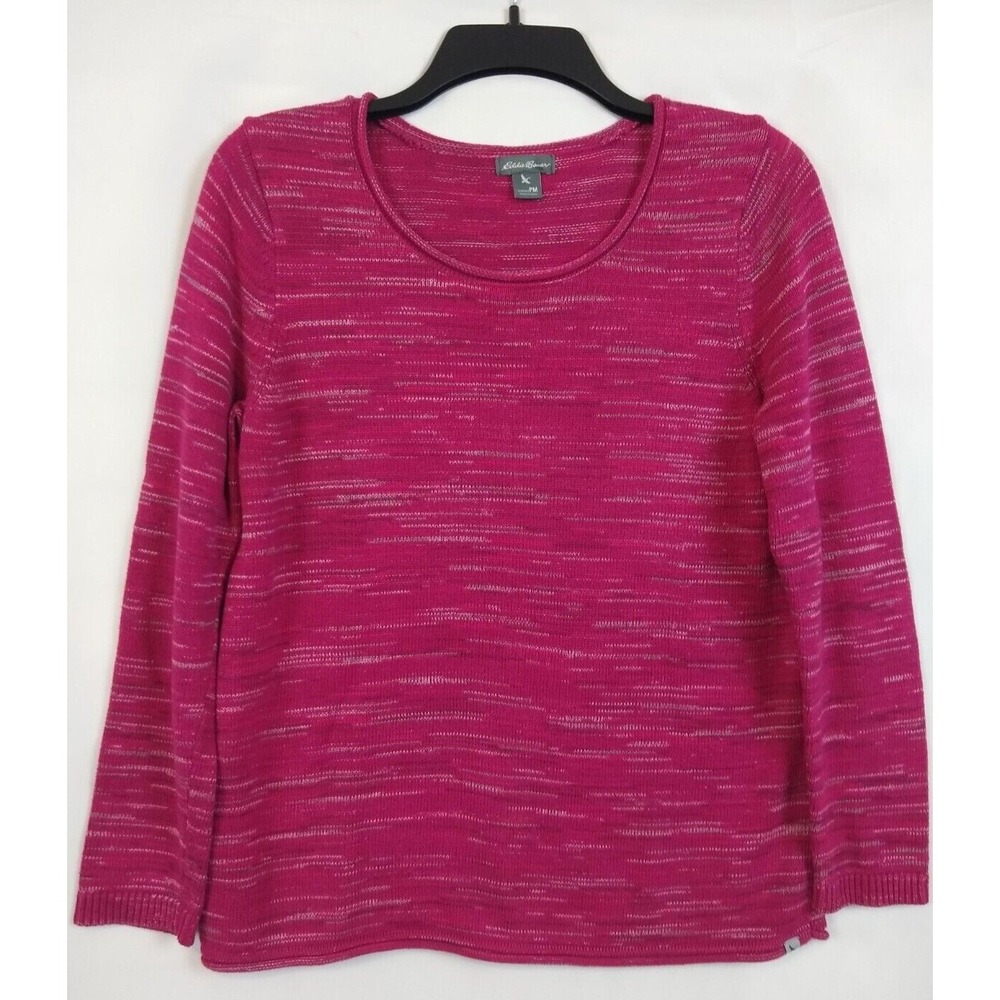 Eddie Bauer Womens Pink Space Dye Knit Sweater PM Petite‎ Medium Crew